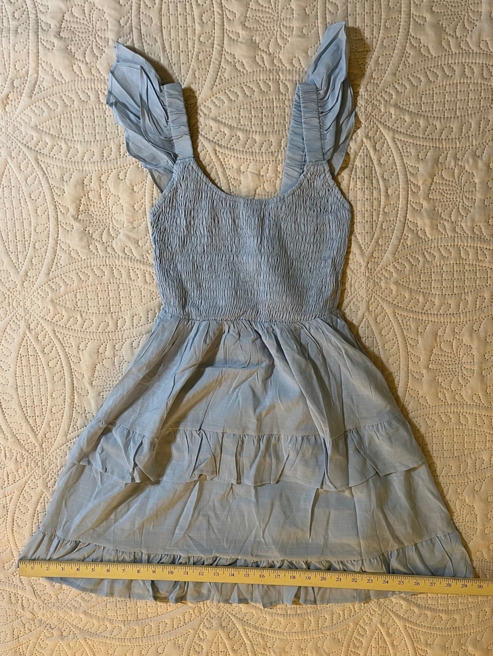 Women's Blue OO-951 Ruffle Strap Smocked Waist Dress, Size XS, 100% Polyester